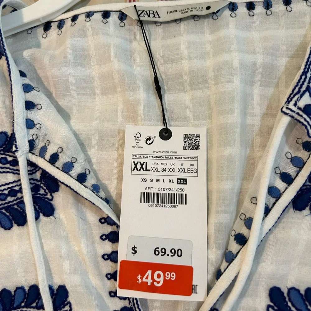 Zara tunic White and Blue Embroidered Detail - Picture 2 of 3